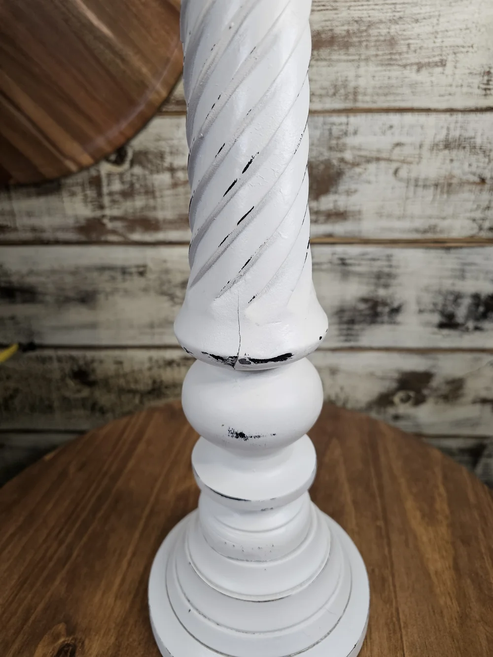 Tall Rustic/Farmhouse White Distressed Wooden Candle Holder
